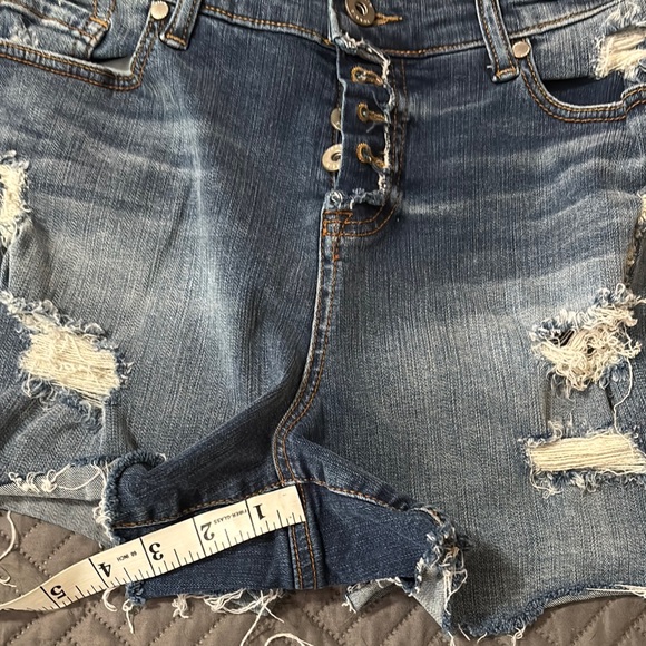 Torrid Blue Distressed Jean Shorts with Raw Hem - Picture 4 of 4